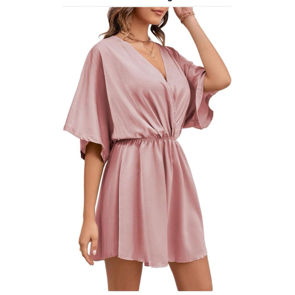 NEW Dusty Pink Satin Mini Dress XL - Picture 3 of 11